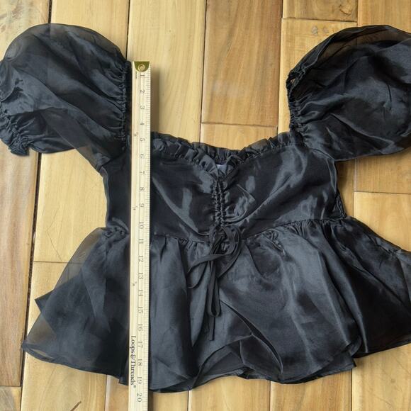 Mable Organza Black Off Shoulder Mesh Puff Sleeves Lined Witchy Goth Halloween S - Picture 11 of 11